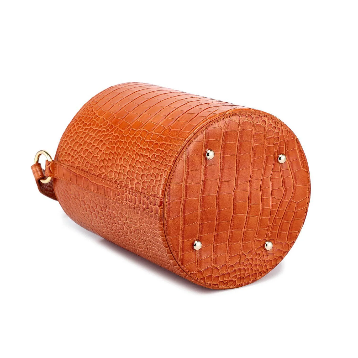 Olympia Croc Embossed Leather Cylinder Handbag