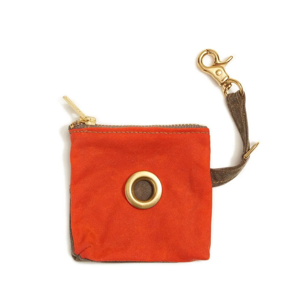 Orange Waxed Cotton Canvas Poop Bag Dispenser