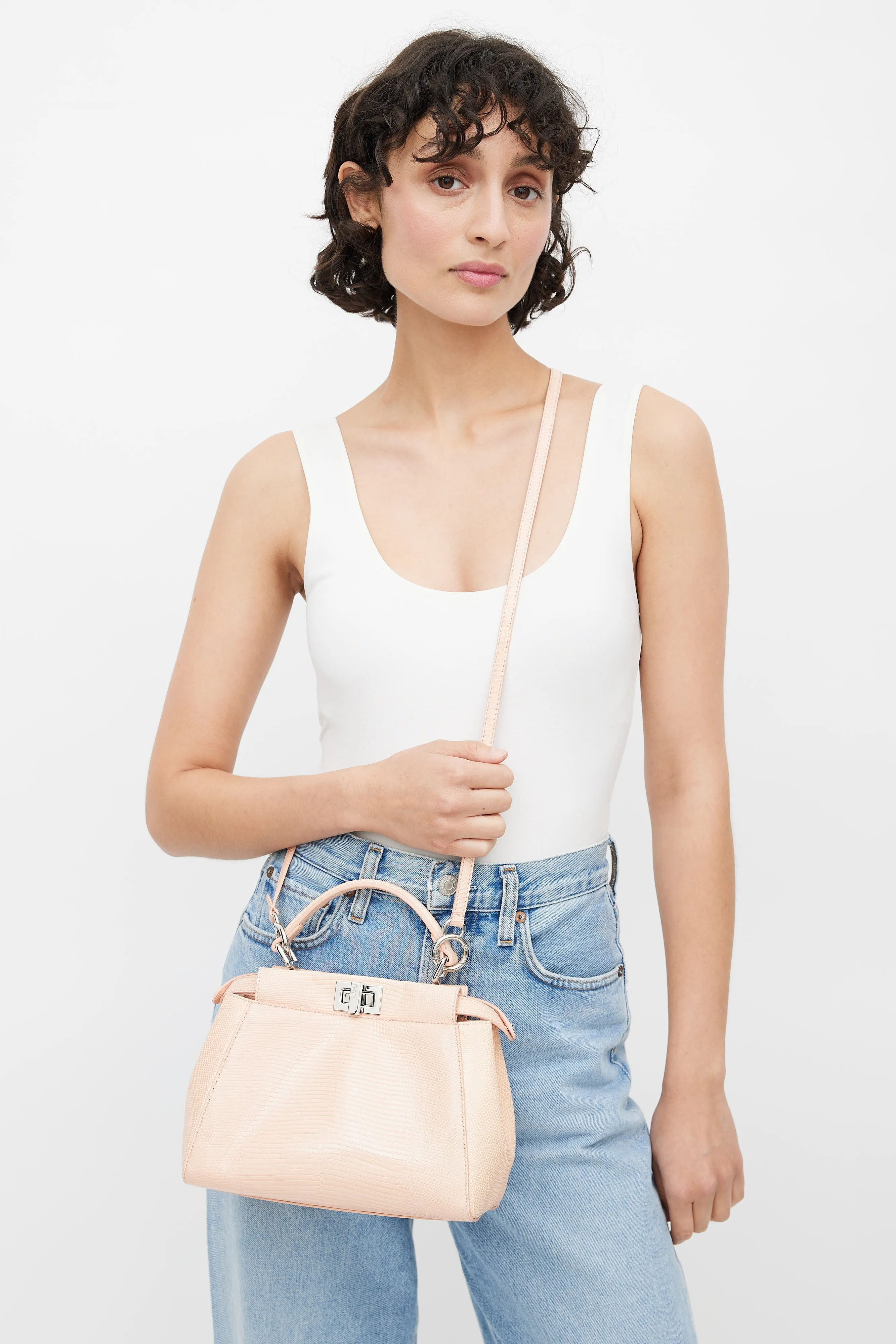 Pink Embossed Leather Small Peekaboo Crossbody Bag