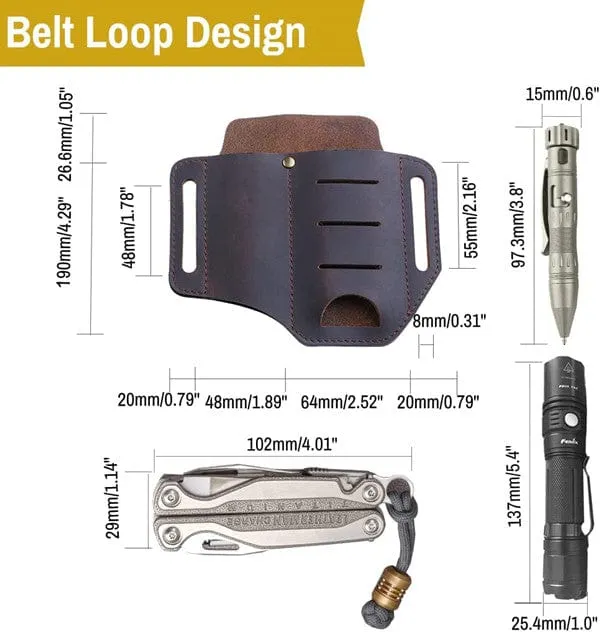 PJ8 EDC Leather Multitool Sheath Belt Loop Waist Bag