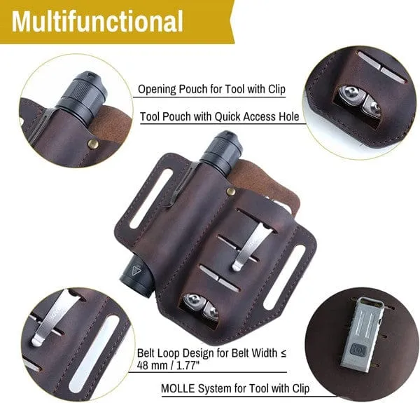 PJ8 EDC Leather Multitool Sheath Belt Loop Waist Bag