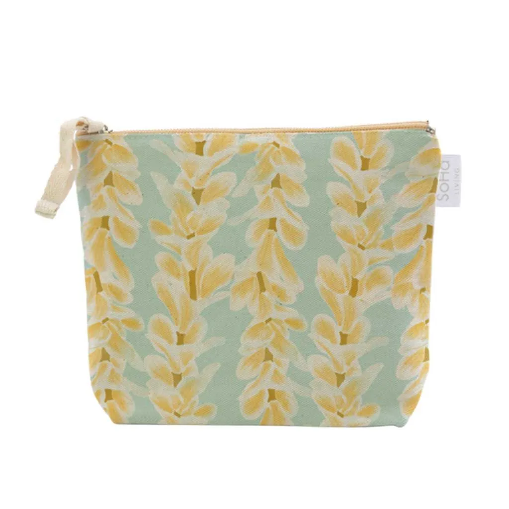 Plumeria Lei on Blue Cosmetic Bag, Large