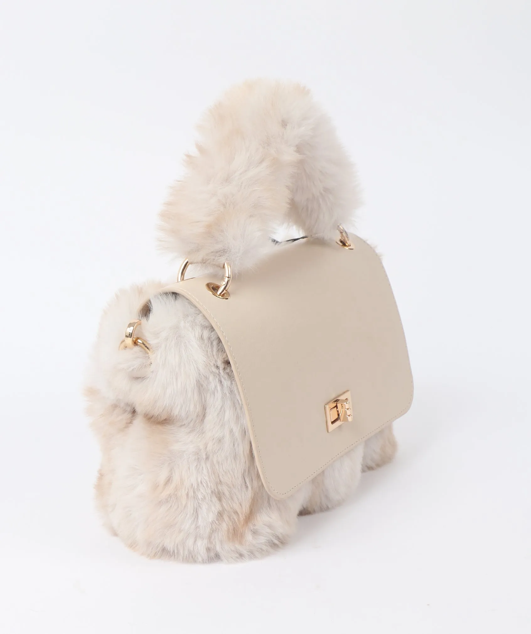 Plush Cream and Beige Ombre Faux Fur Crossbody Bag