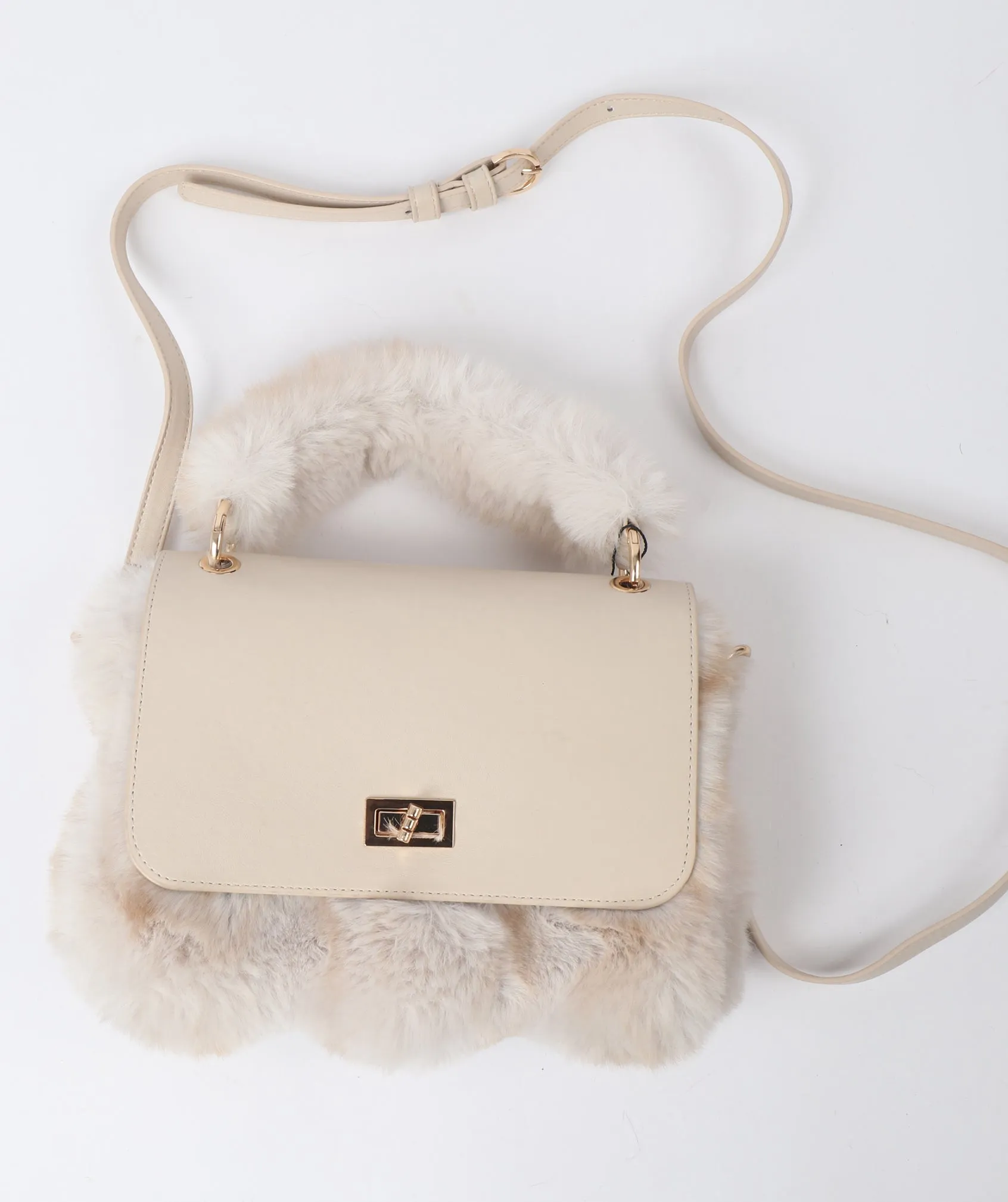 Plush Cream and Beige Ombre Faux Fur Crossbody Bag