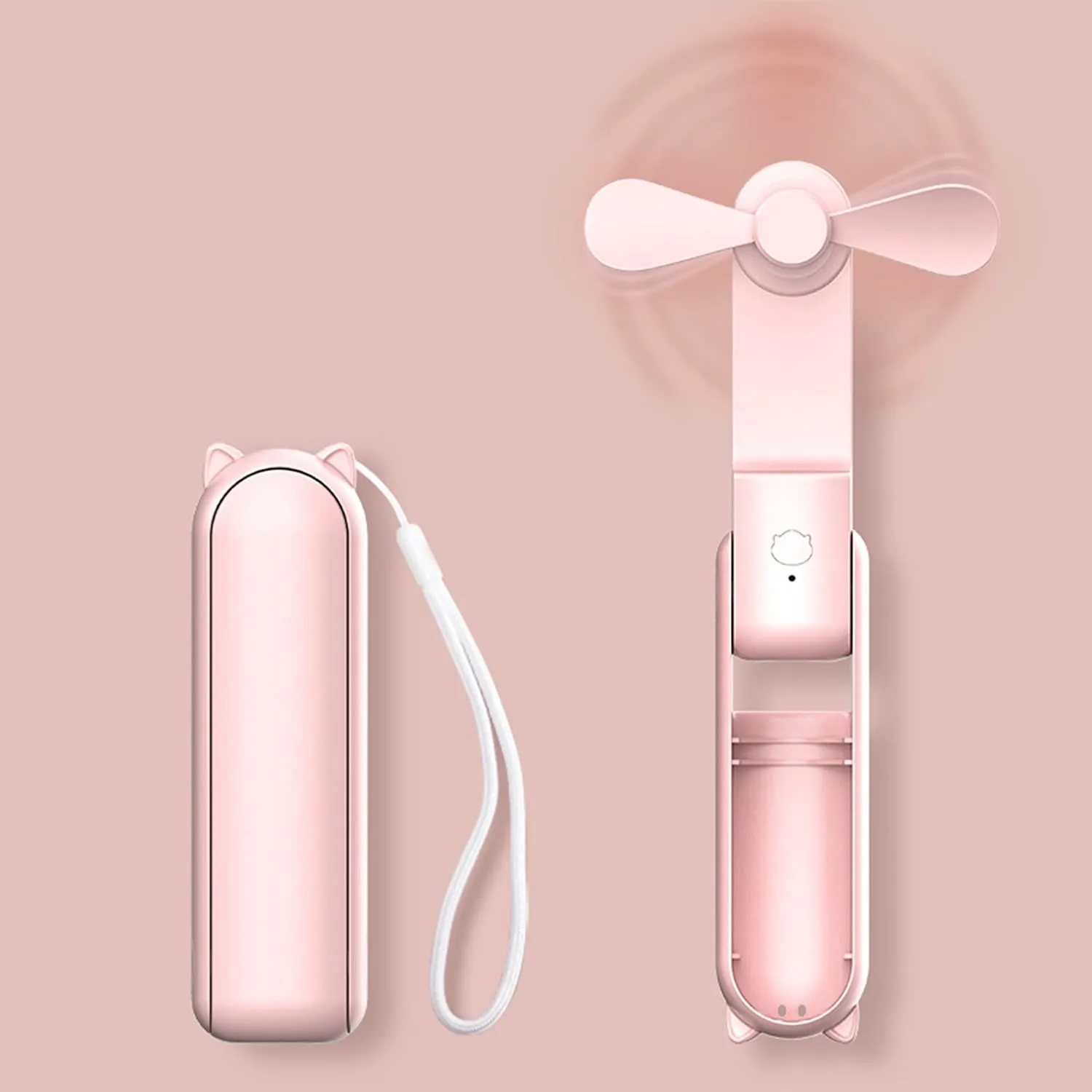 Portable Foldable Fan with Power Bank-Pink