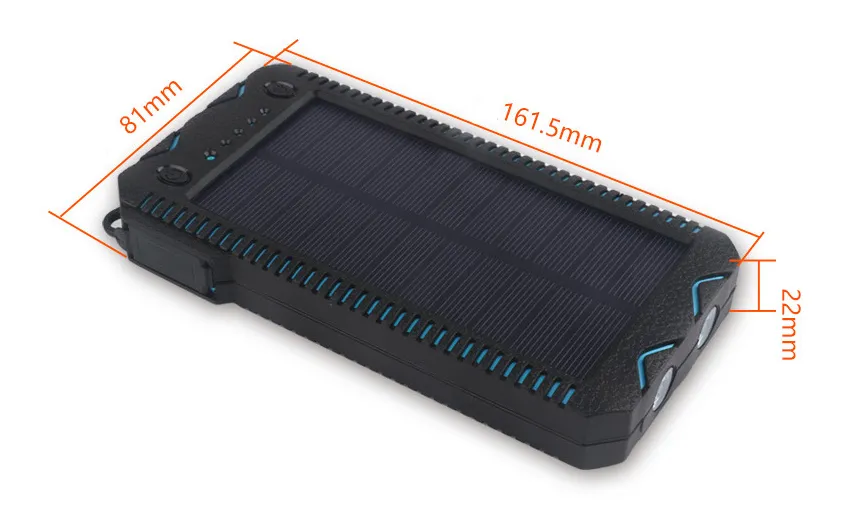 Portable Outdoor Waterproof Solar Power Bank Camping External Backup Battery Pack Dual