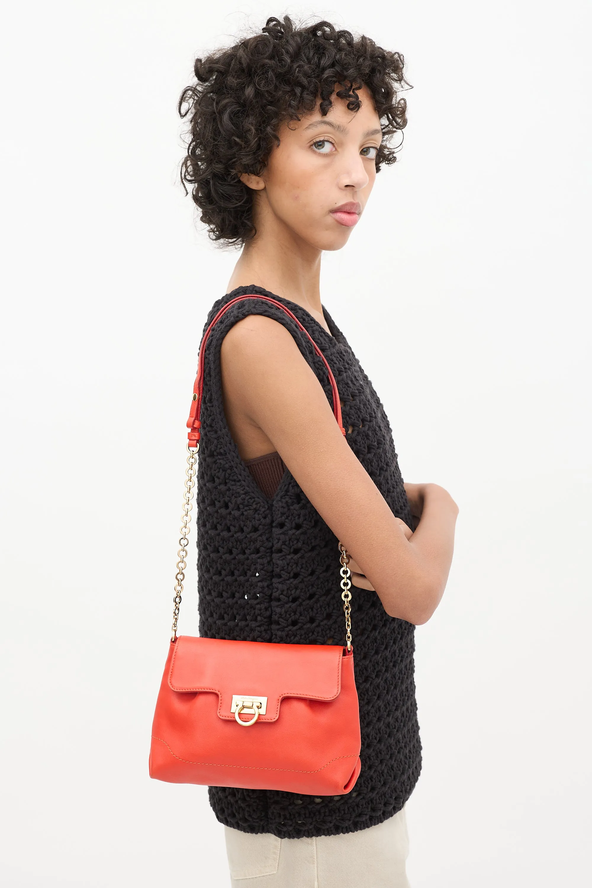 Red Leather Gancini  Crossbody Bag