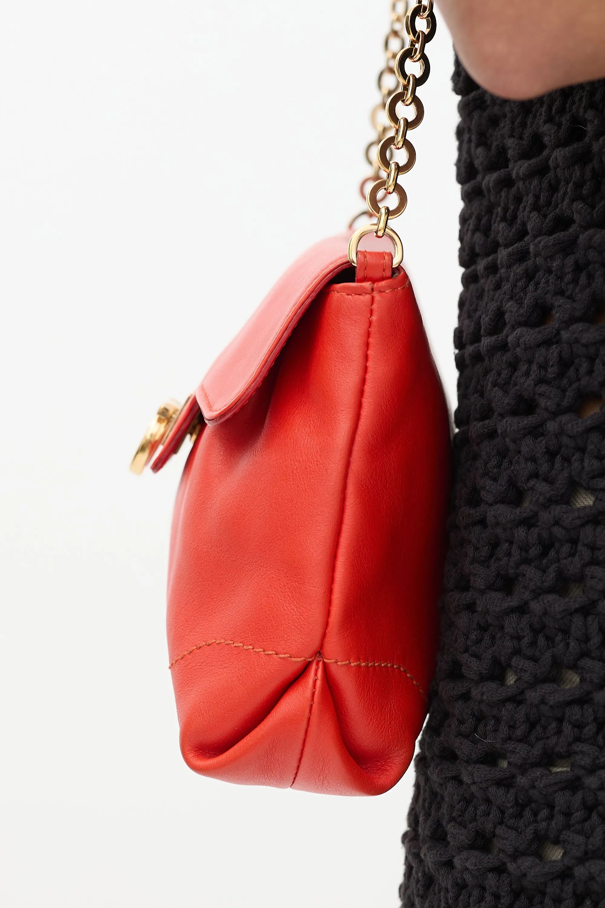 Red Leather Gancini  Crossbody Bag