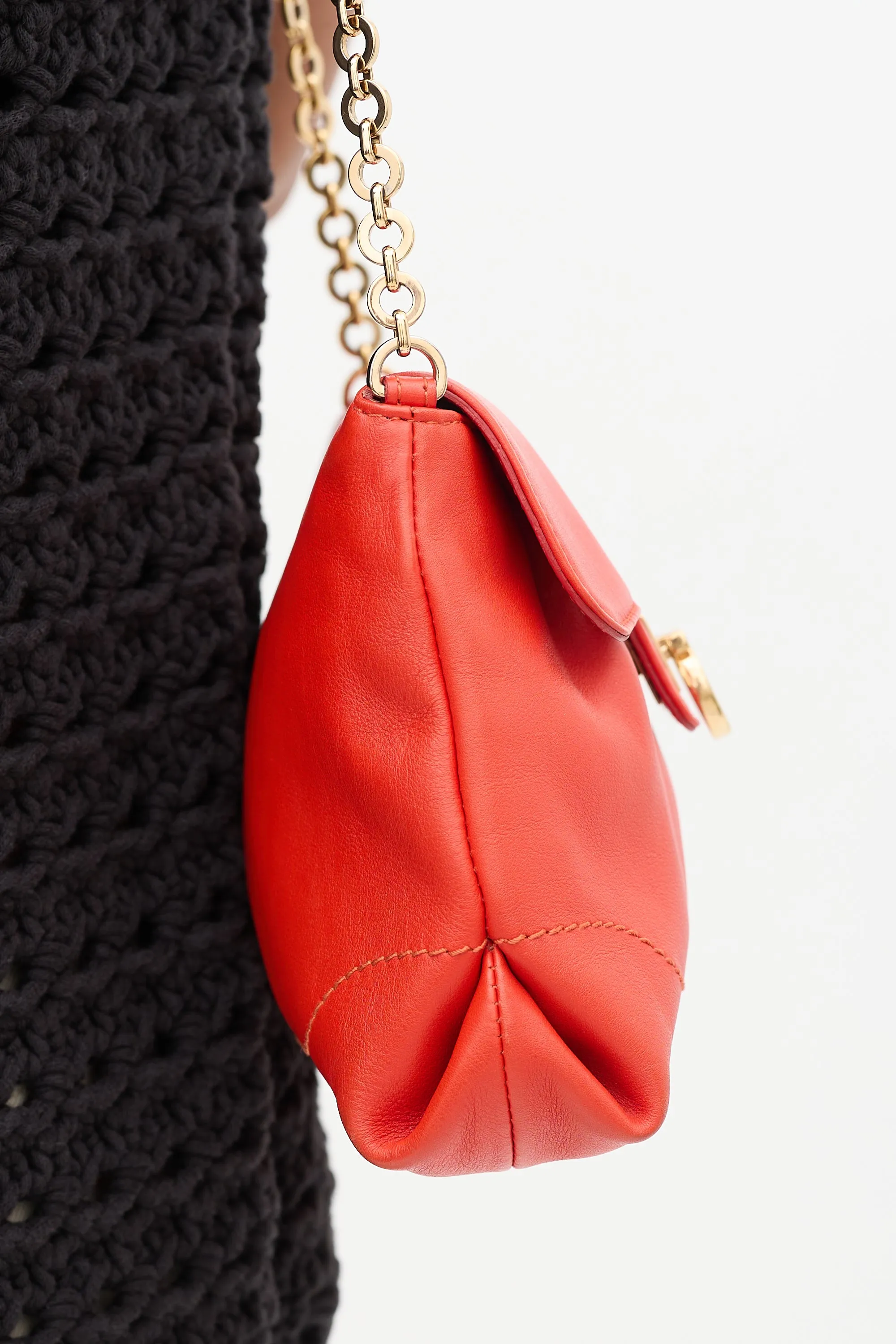 Red Leather Gancini  Crossbody Bag