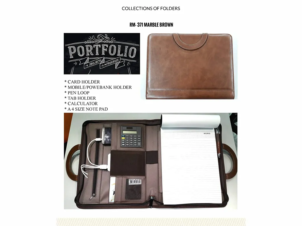 RM-371 - PU leather folder with handle (Marble Brown)