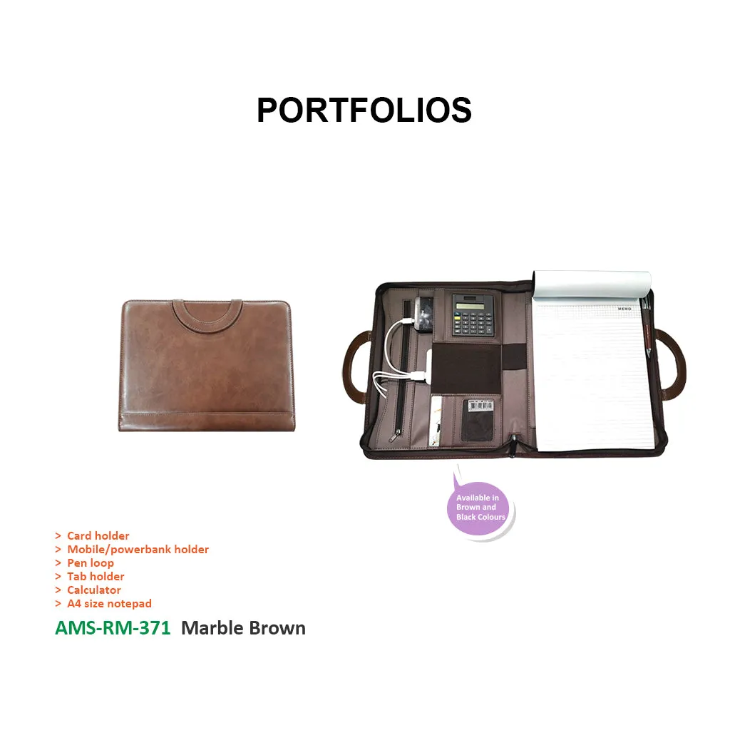 RM-371 - PU leather folder with handle (Marble Brown)