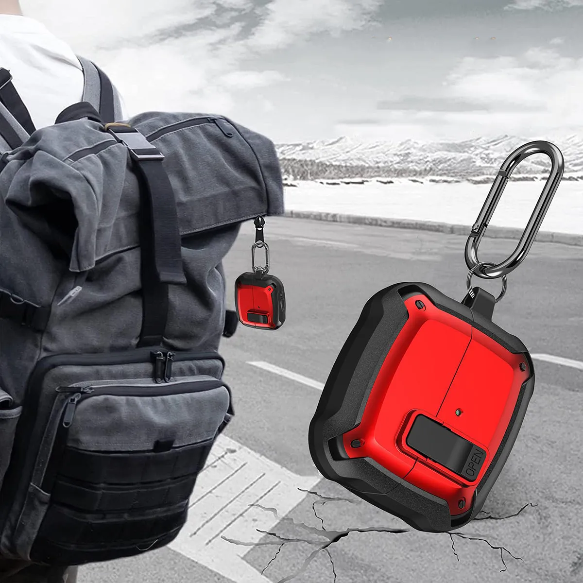 Samsung Galaxy Buds3 Case & Galaxy Buds 3 Pro Case Cover (2024) |Rugged Armor Shockproof Case with Secure Lock Clip -red