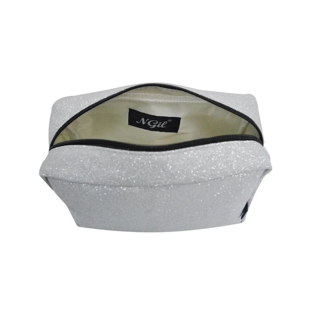 Silver Glitter NGIL Large Cosmetic Travel Pouch