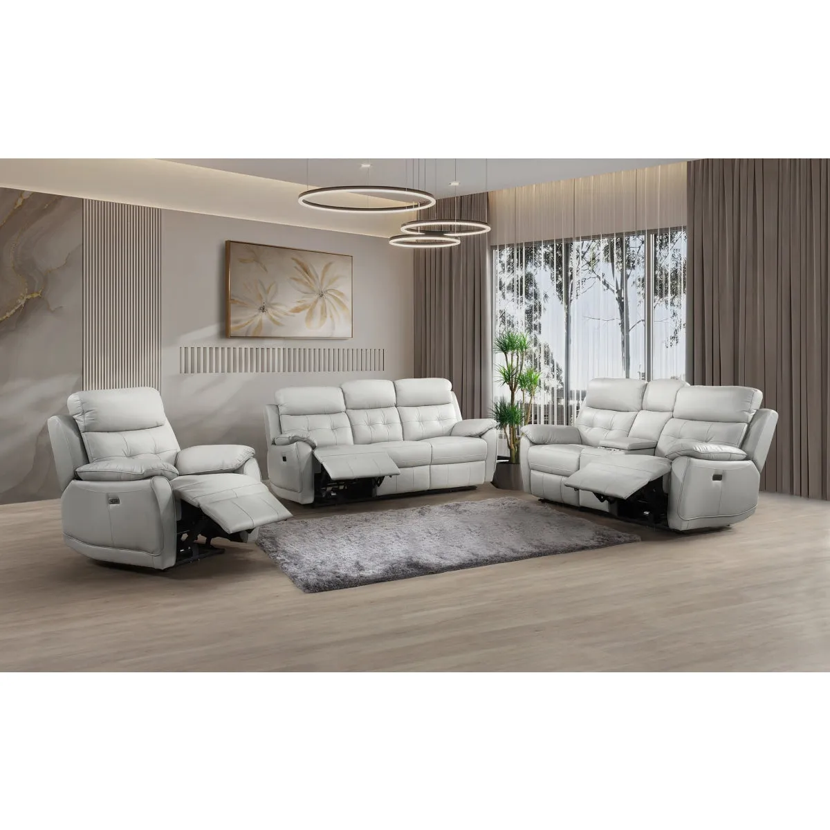 Silver Power Reclining Console Loveseat with USB Ports