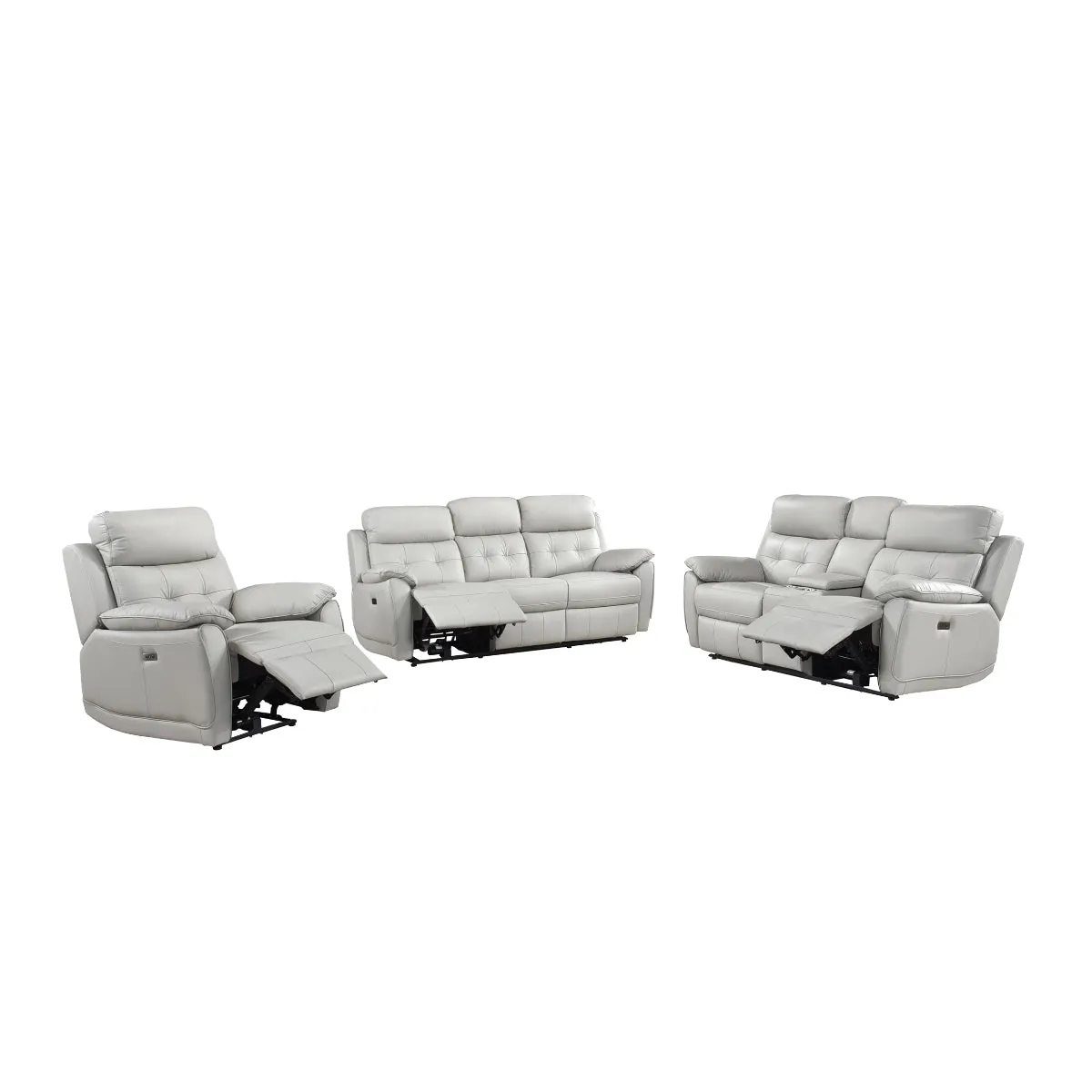 Silver Power Reclining Console Loveseat with USB Ports