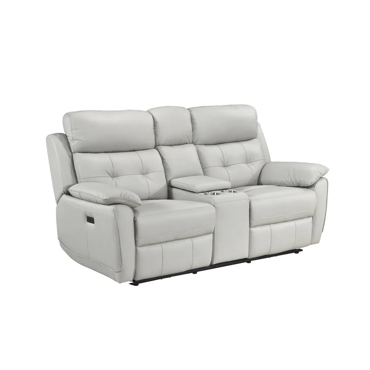 Silver Power Reclining Console Loveseat with USB Ports