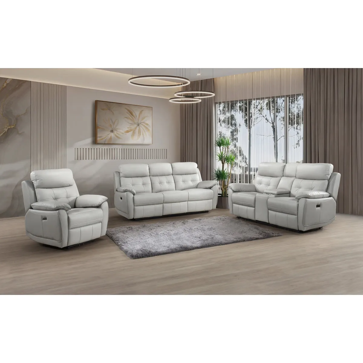 Silver Power Reclining Console Loveseat with USB Ports