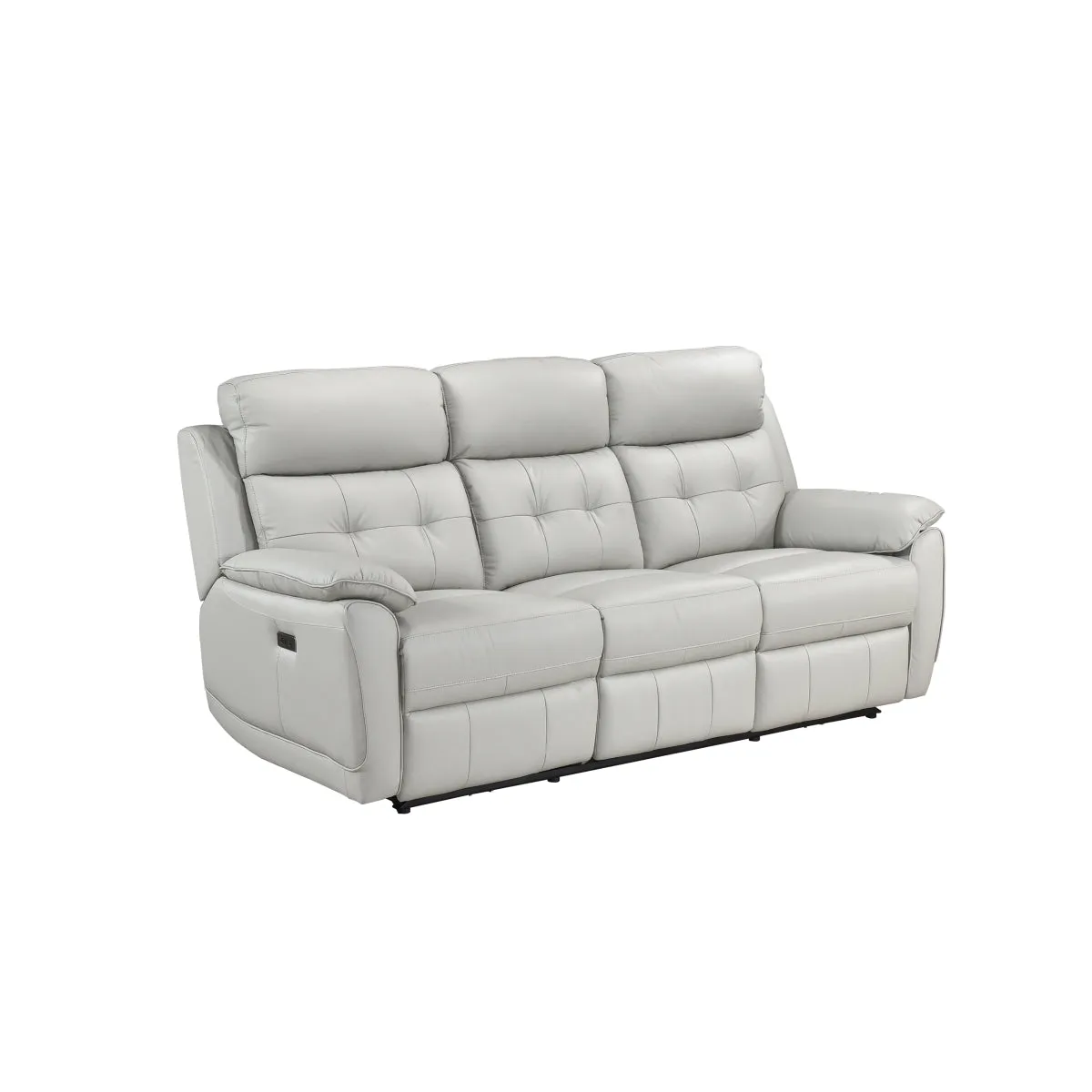 Silver Power Reclining Leather Sofa with USB Ports