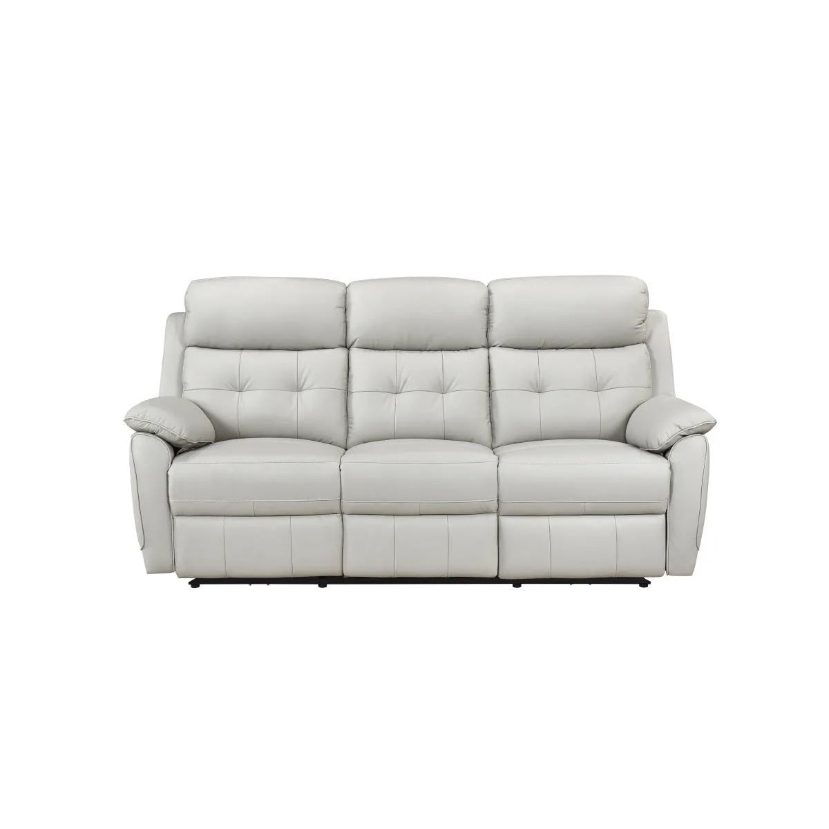 Silver Power Reclining Leather Sofa with USB Ports