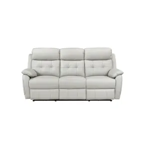 Silver Power Reclining Leather Sofa with USB Ports