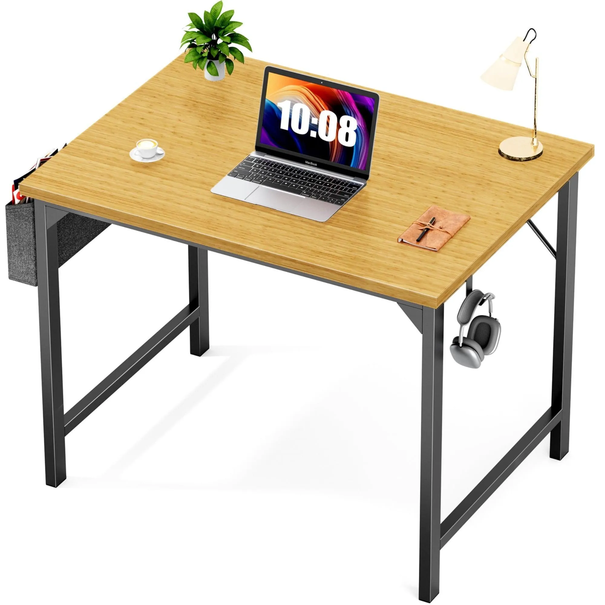 Small Computer Desk Small Office Desk 31 Inch Writing Desk Home Office Desks Small Space Desk Study Table Modern Simple Style Work Table with Storage Bag Iron Hook Metal Frame for Home, Bedroom