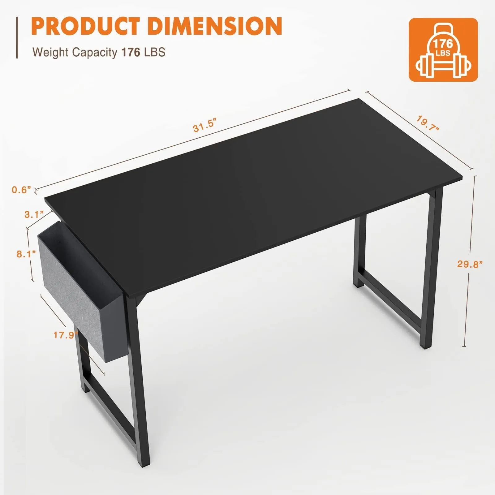 Small Computer Desk Small Office Desk 31 Inch Writing Desk Home Office Desks Small Space Desk Study Table Modern Simple Style Work Table with Storage Bag Iron Hook Metal Frame for Home, Bedroom