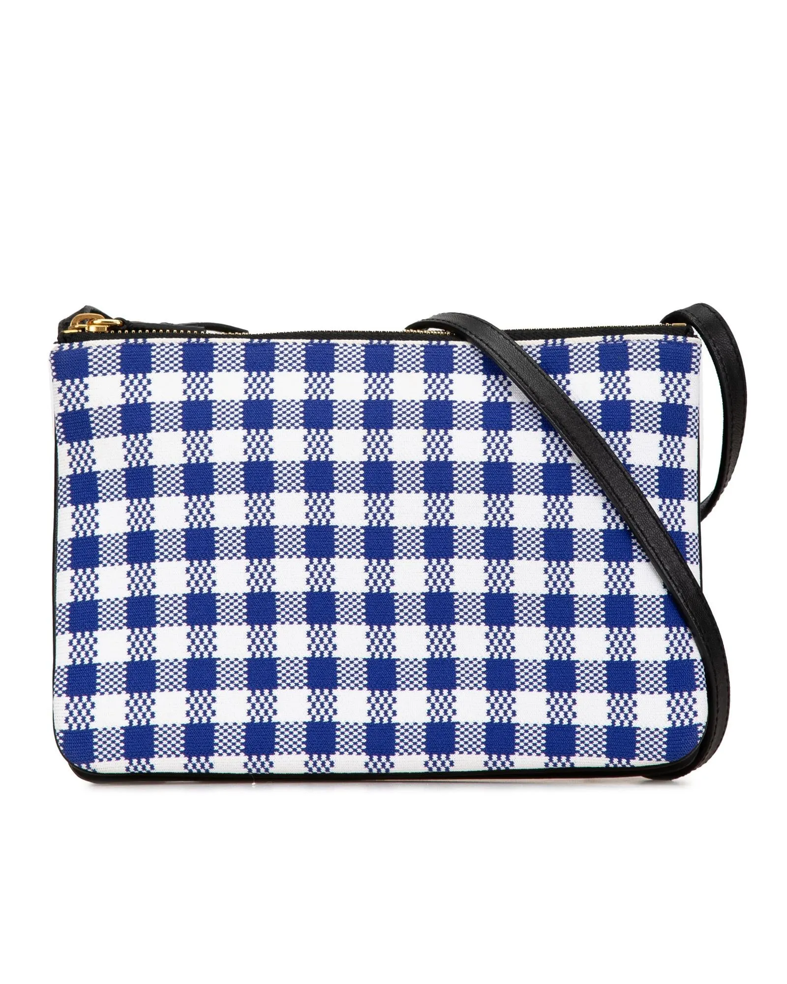 Small Gingham Canvas Crossbody Bag with Leather Trim