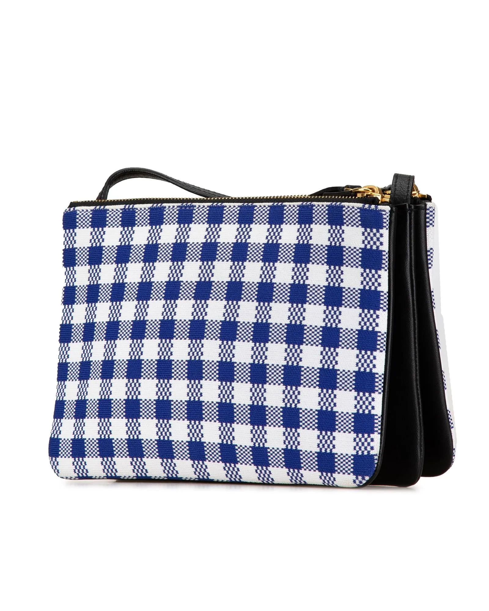 Small Gingham Canvas Crossbody Bag with Leather Trim