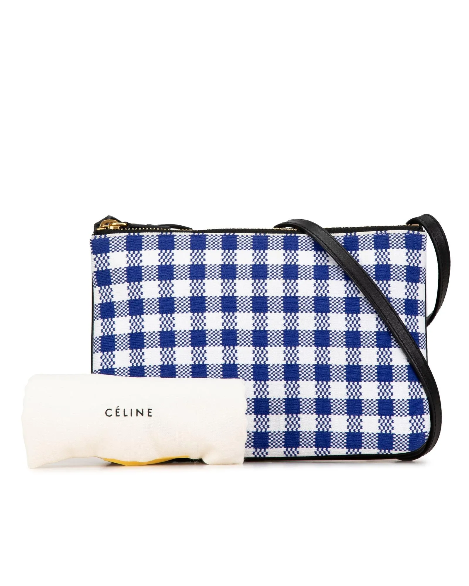 Small Gingham Canvas Crossbody Bag with Leather Trim