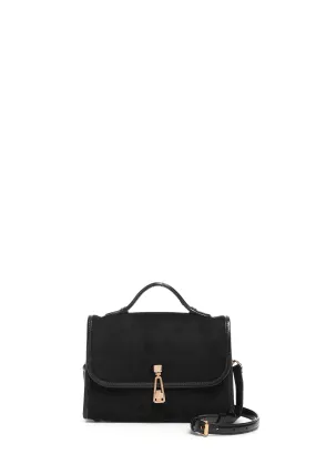 Small Leonora Flap Bag in Black Suede