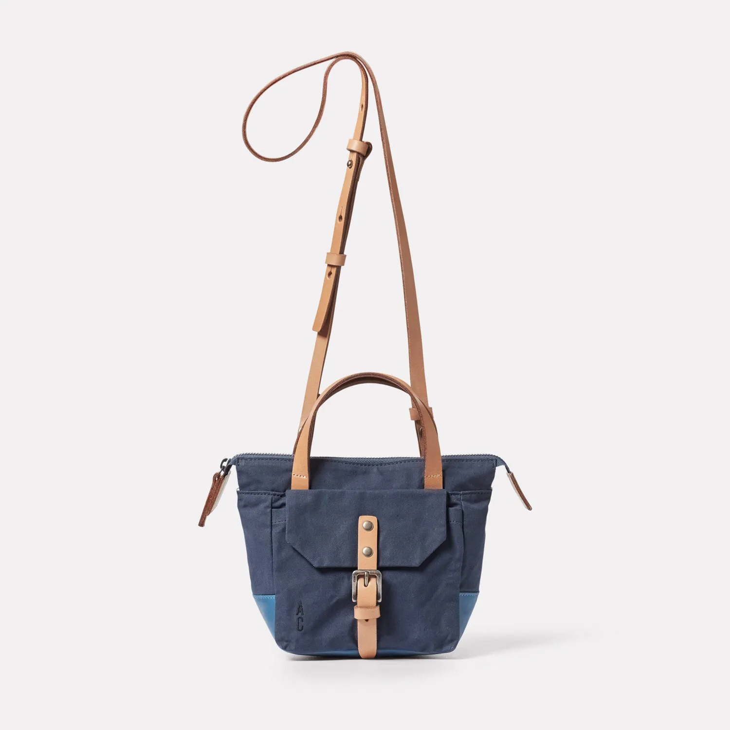 Squat Waxed Cotton Crossbody Mini Bag in Marine