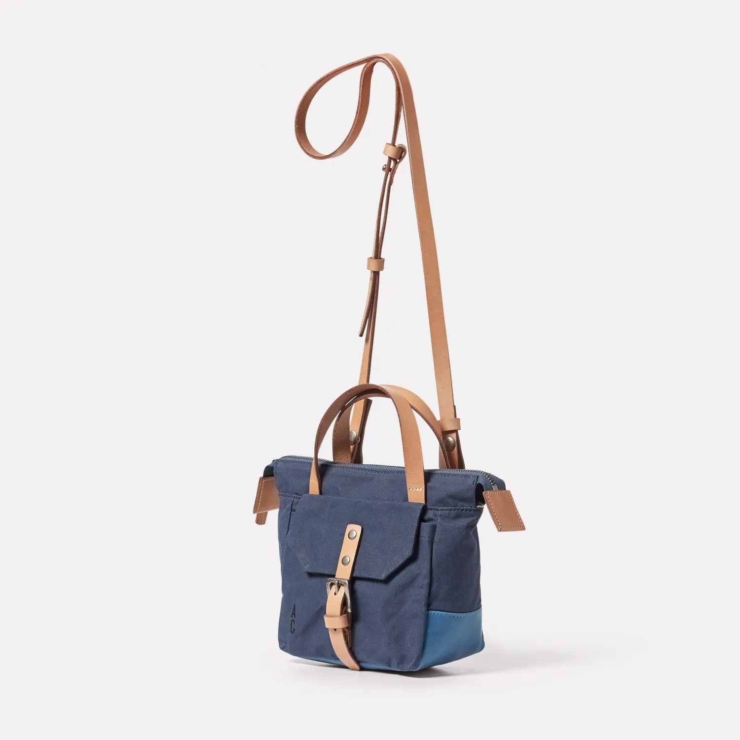 Squat Waxed Cotton Crossbody Mini Bag in Marine