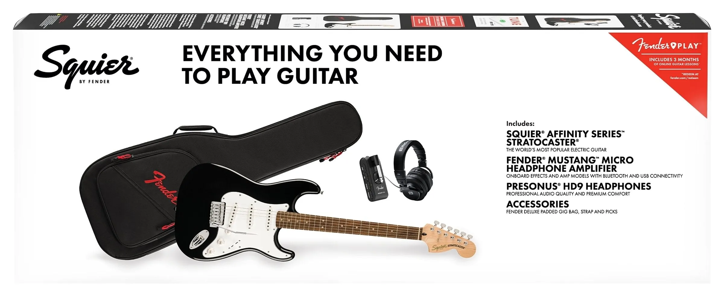 Squier Affinity Series Stratocaster Mustang Micro Pack Black