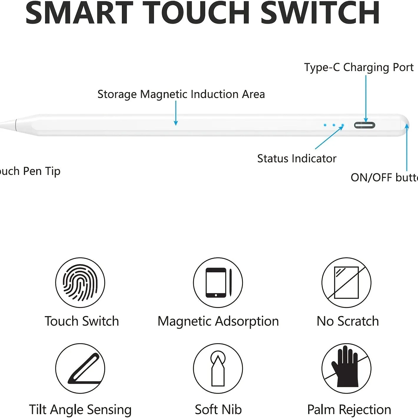 Stylus Pen For iPad With Palm Rejection, Active Pencil Compatible