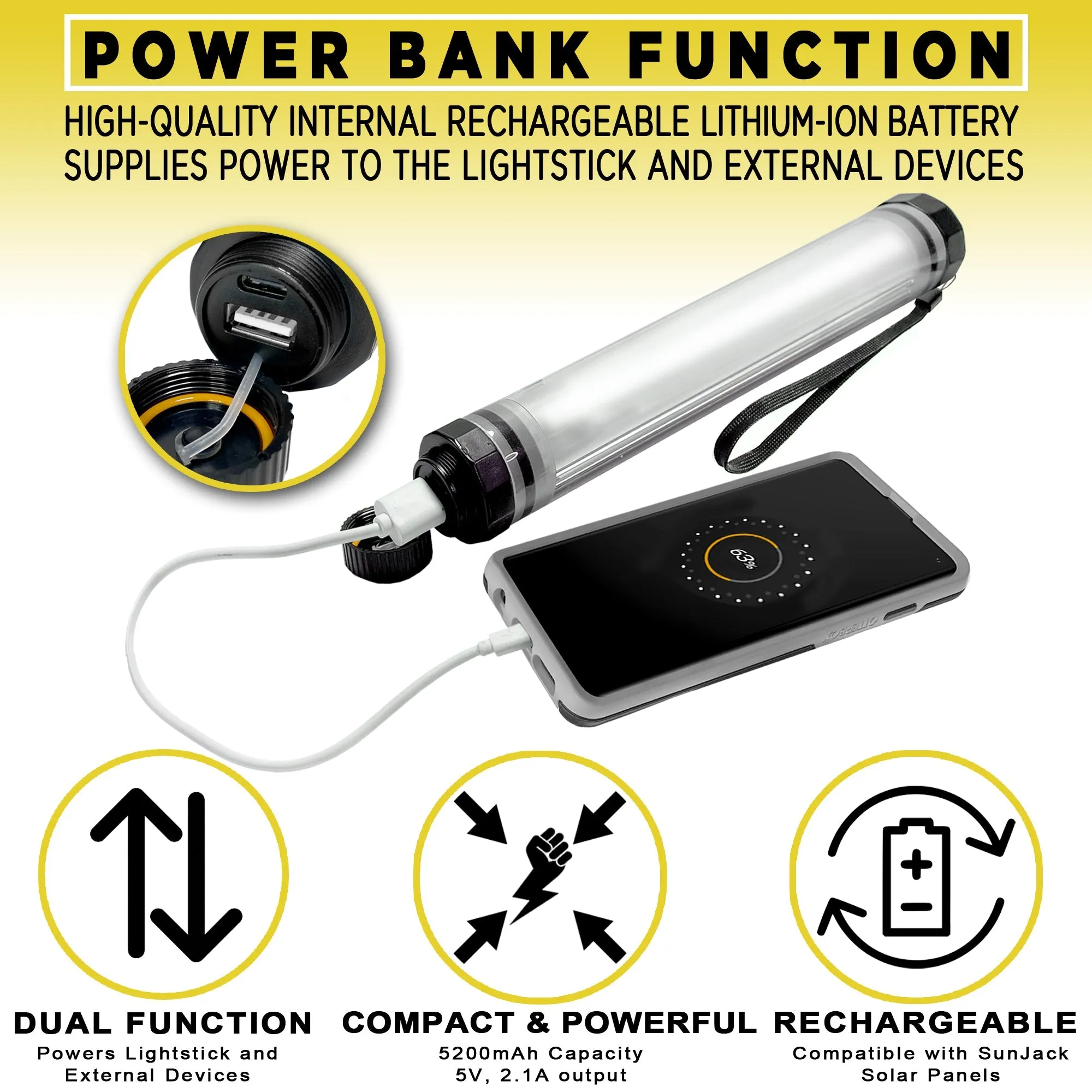 SunJack Waterproof LightStick Camplight with Power Bank