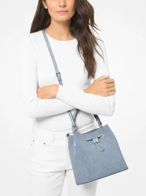 Suri Medium Logo Perforated Suede Crossbody Bag