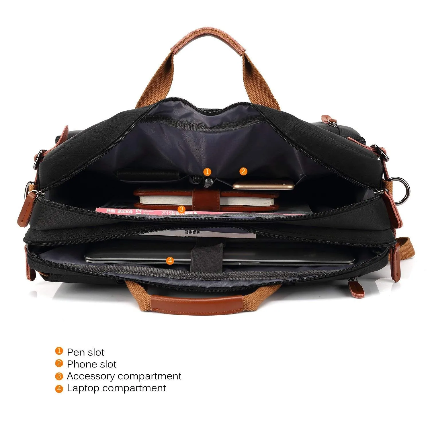 THE CLOWNFISH Convertible Laptop Briefcase Backpack with Genuine Leather Logo, Pullers and Handle (15.6 Inch, Black)