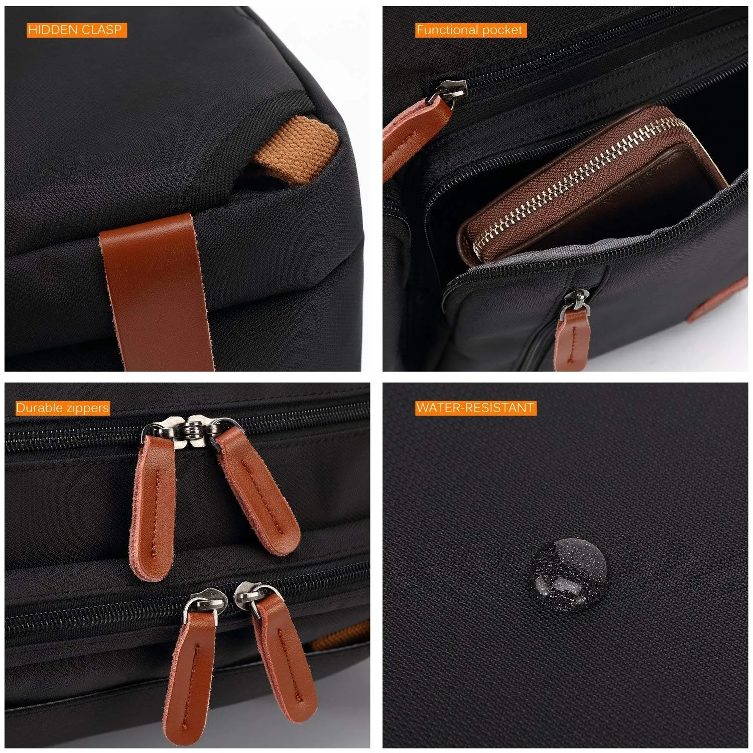 THE CLOWNFISH Convertible Laptop Briefcase Backpack with Genuine Leather Logo, Pullers and Handle (15.6 Inch, Black)