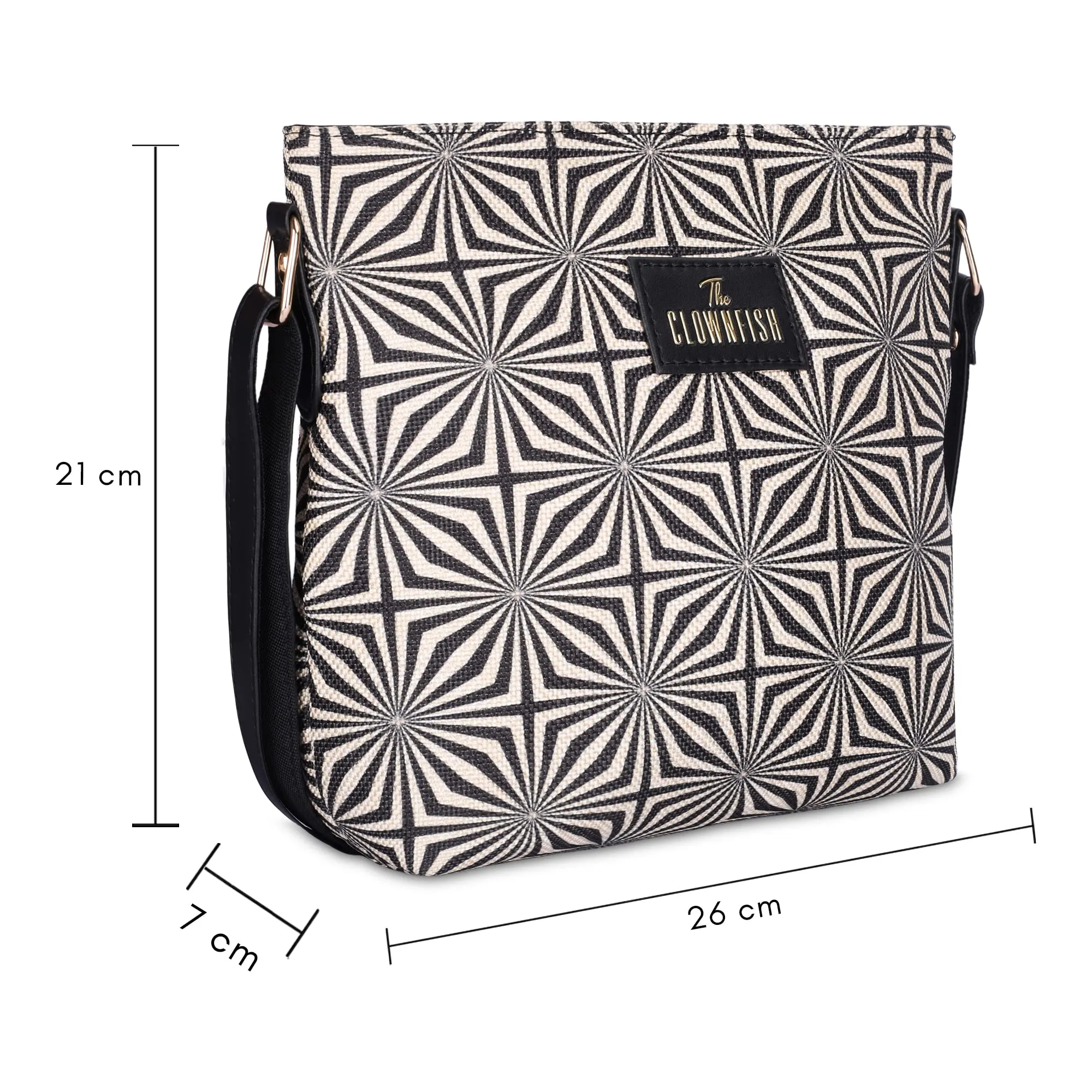 THE CLOWNFISH Ophelia Printed Handicraft Fabric & Faux Leather Handbag for Women Office Bag Ladies Shoulder Bag Tote for Women College Girls (Black-Wave Design)