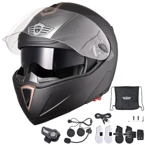 TheLAShop Bluetooth Motorcycle Helmet Black DOT Full Face