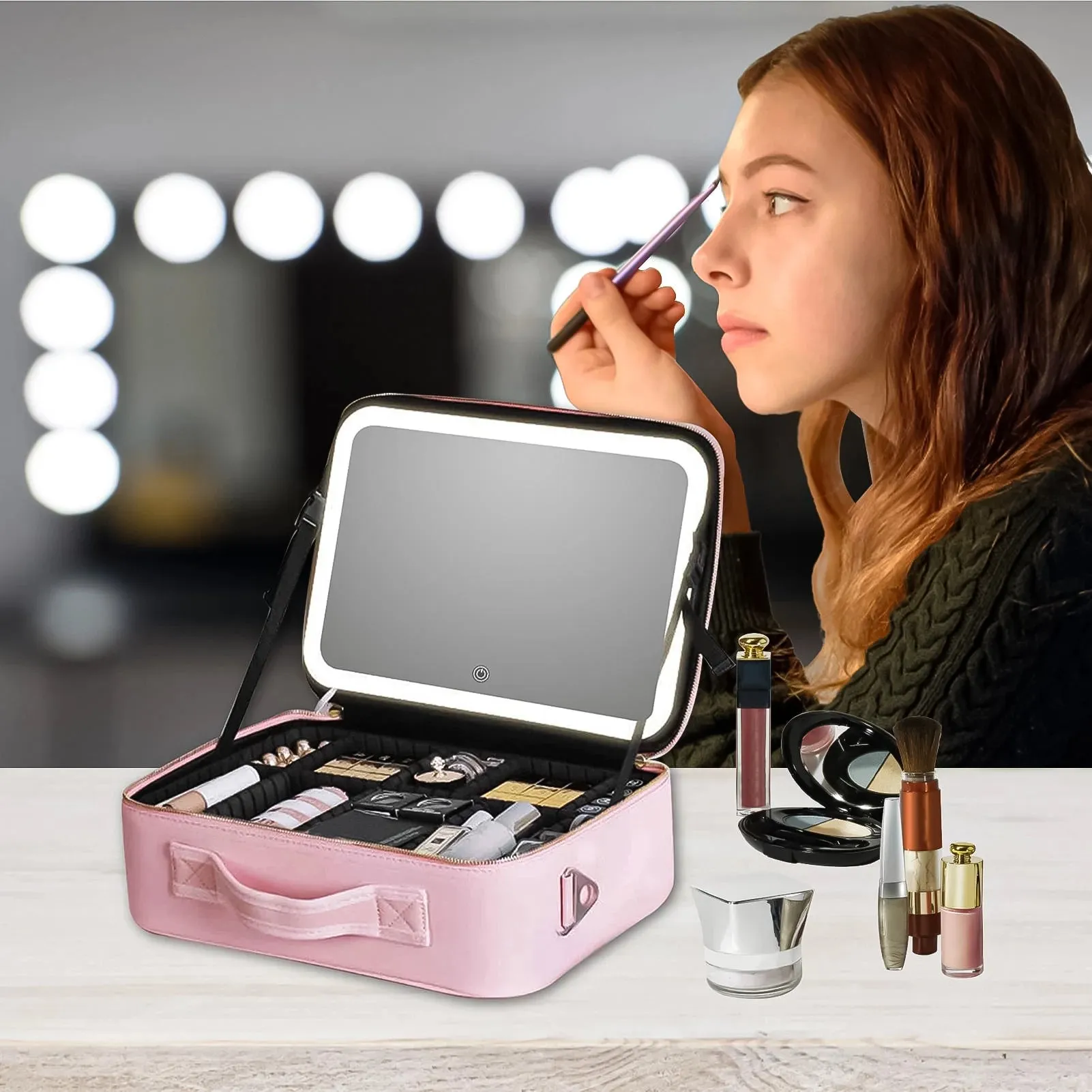 Travel Makeup Bag with LED mirror