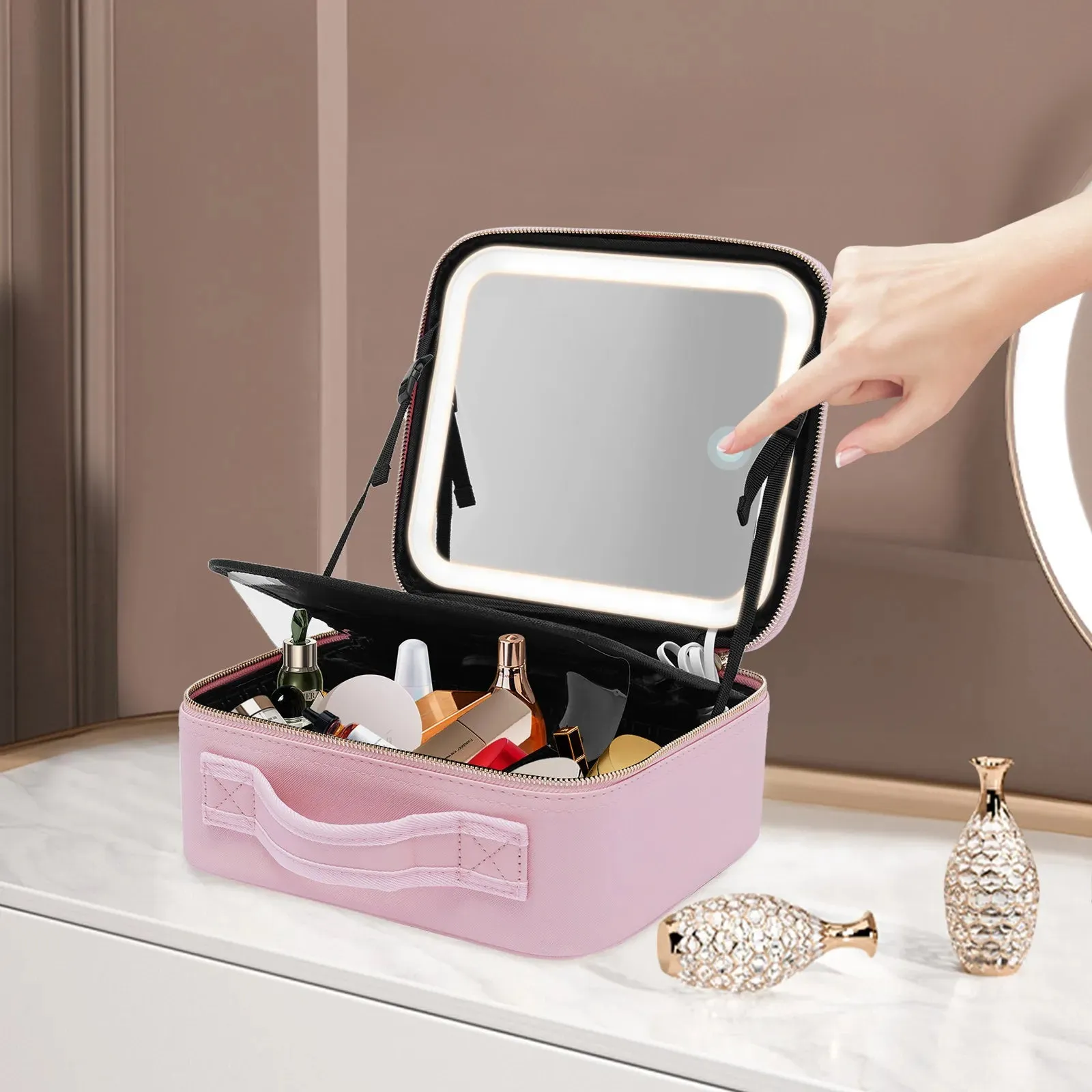 Travel Makeup Bag with LED mirror