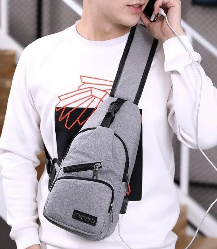 Travel Sling Shoulder USB Charge Chest Bag Men Casual Multifunction Waterproof Crossbody Bag Women Short Trip Unisex Women Bag