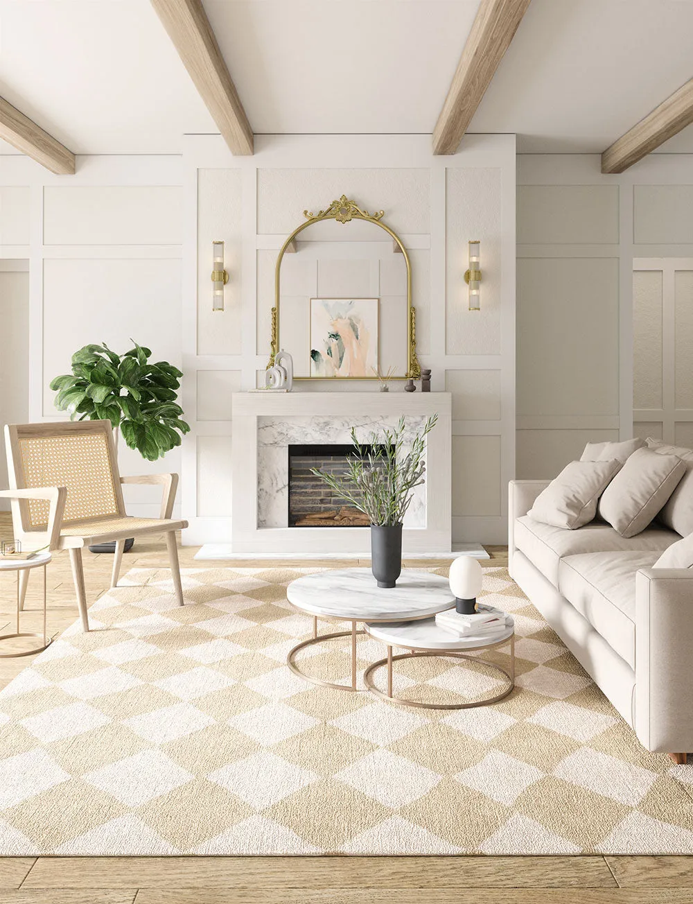 Trestres Checkered Natural & Ivory Rug