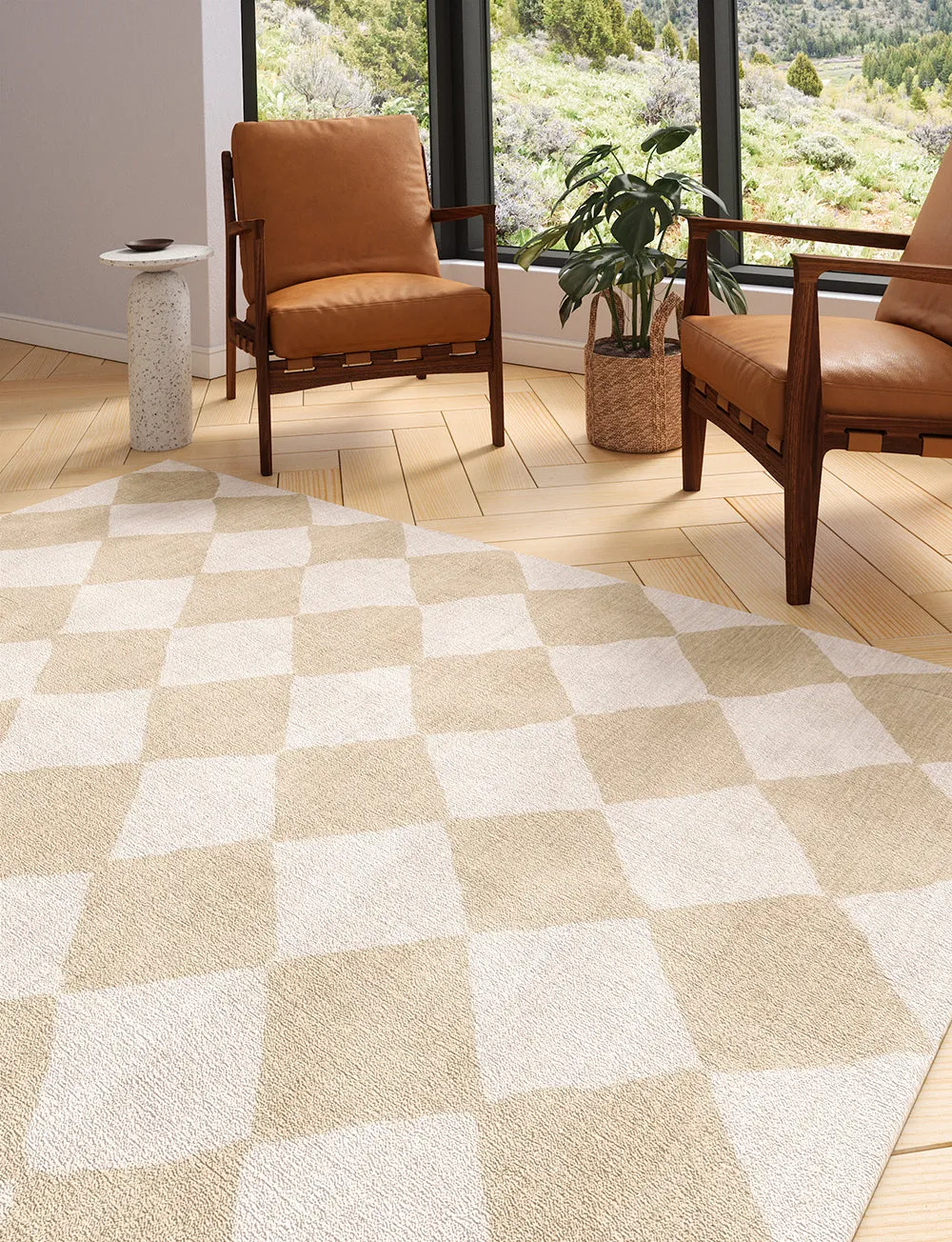 Trestres Checkered Natural & Ivory Rug