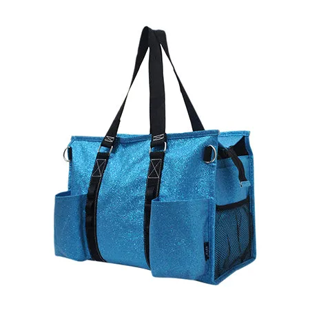 Turquoise Glitter NGIL Zippered Lined Caddy Organizer Tote Bag