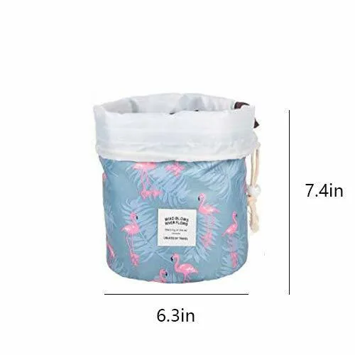 US 1-2 Pcs Large Barrel Travel Cosmetic Bag Nylon Organizer Drawstring Toiletry