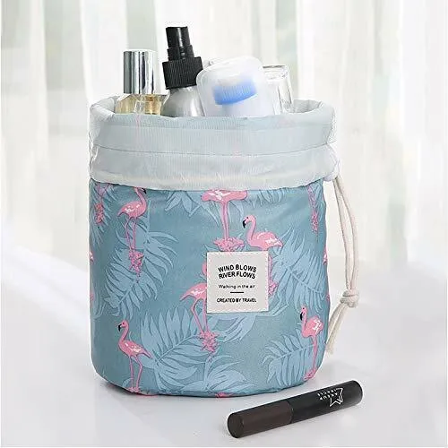 US 1-2 Pcs Large Barrel Travel Cosmetic Bag Nylon Organizer Drawstring Toiletry