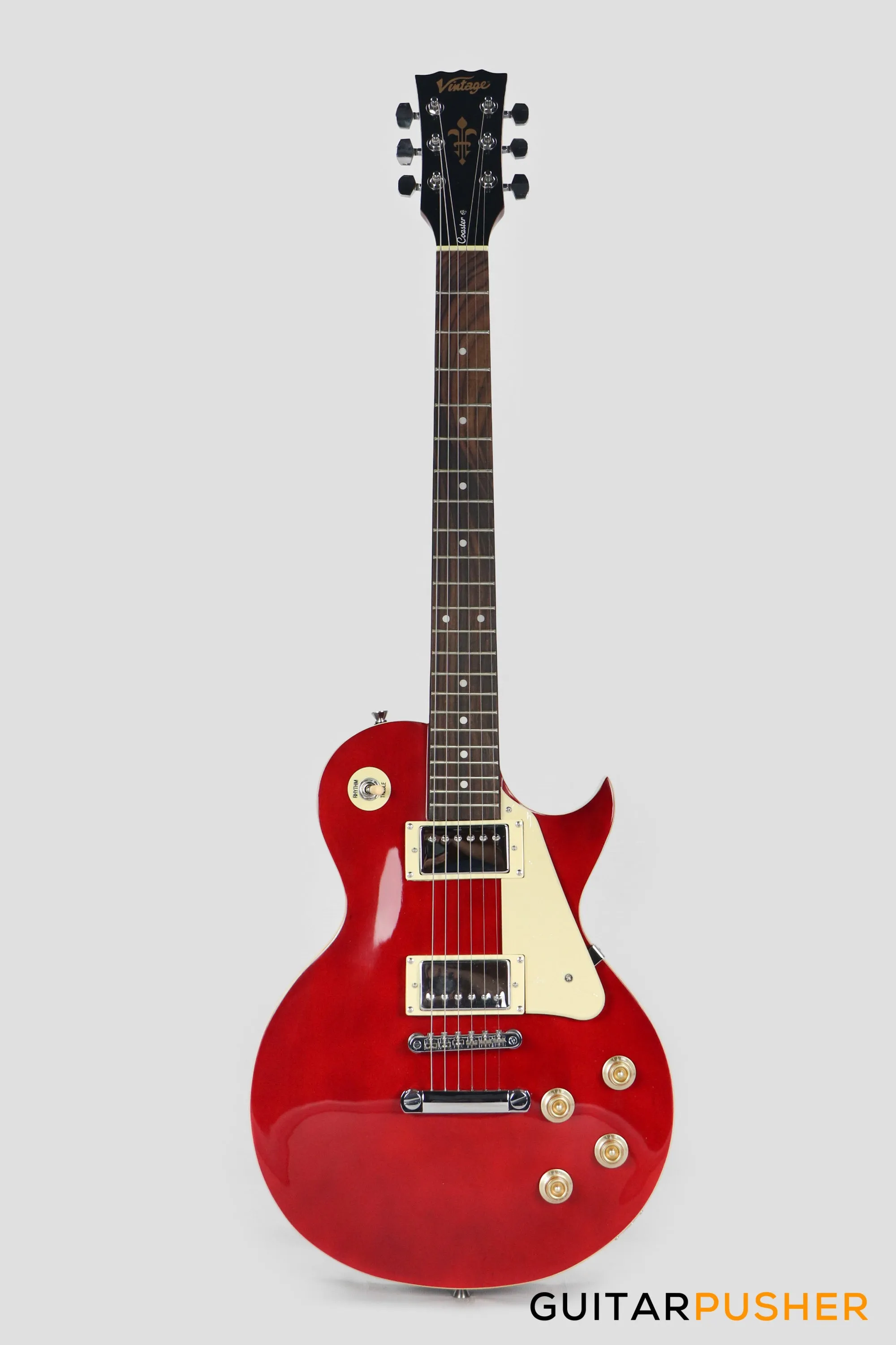 Vintage Coaster Series V10 Singlecut Electric Guitar w/ Kinsman 10-Watt Amplifier, Gig Bag, & Accessories - Wine Red