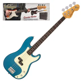 Vintage V40 Coaster Series Bass Guitar Pack ~ Candy Apple Blue